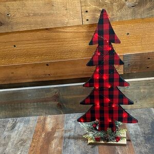 2 sided wood lighted Christmas Tree Decoration plaid/plain req 3AAA Batteries